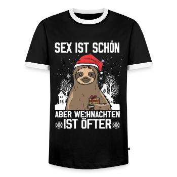 Funny Christmas Sloth - Men's Ringer Shirt - black/white - Front - AI Model Female 172 light (172cm) & AI Model Male 178 light (178cm)