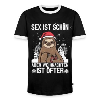 Funny Christmas Sloth - Men's Ringer Shirt - black/white - Front - AI Model Female 172 light (172cm) & AI Model Male 178 light (178cm)