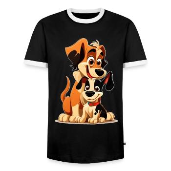 Funny dogs - happy puppy and parent duo - Men's Ringer Shirt - black/white - Front - AI Model Female 172 light (172cm) & AI Model Male 178 light (178cm)
