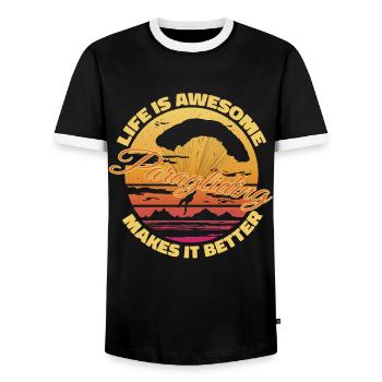 Life Is Awesome – Paragliding Makes It Better - Men's Ringer Shirt - black/white - Front - AI Model Female 172 light (172cm) & AI Model Male 178 light (178cm)