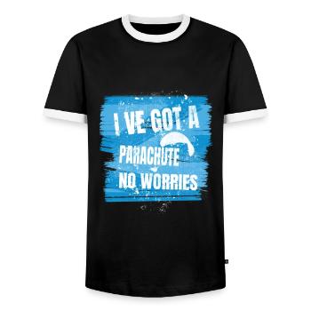 I've Got a Parachute – No Worries - Men's Ringer Shirt - black/white - Front - AI Model Female 172 light (172cm) & AI Model Male 178 light (178cm)