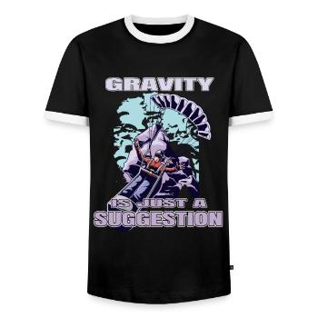 Gravity Is Just a Suggestion – Paragliding - Men's Ringer Shirt - black/white - Front - AI Model Female 172 light (172cm) & AI Model Male 178 light (178cm)