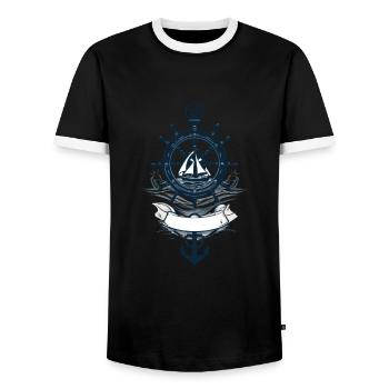 Captain Steering Wheel Anchor Sailboat Adventure - Men's Ringer Shirt - black/white - Front - AI Model Female 172 light (172cm) & AI Model Male 178 light (178cm)