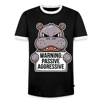 Avertissement : Hippopotame passif agressif - T-shirt contrasté Homme - noir/blanc - Devant - AI Model Female 172 light (172cm) & AI Model Male 178 light (178cm)