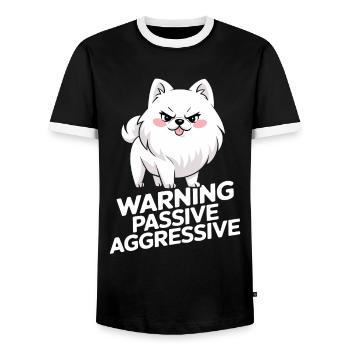 Caution Passive Aggressive Cute Dog - Men's Ringer Shirt - black/white - Front - AI Model Female 172 light (172cm) & AI Model Male 178 light (178cm)