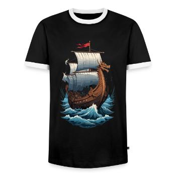 Wikinger Drachenboot Auf Hoher See - Männer Kontrast-T-Shirt - Schwarz/Weiß - Vorne - AI Model Female 172 light (172cm) & AI Model Male 178 light (178cm)
