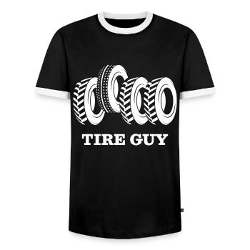 Tire Guy Reifen Räder Räderwechsel - Männer Kontrast-T-Shirt - Schwarz/Weiß - Vorne - AI Model Female 172 light (172cm) & AI Model Male 178 light (178cm)
