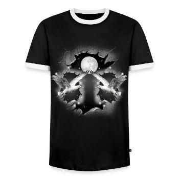 Maritime mystique, Mouettes, Mouette, Pleine Lune, Lune - T-shirt contrasté Homme - noir/blanc - Devant - AI Model Female 172 light (172cm) & AI Model Male 178 light (178cm)