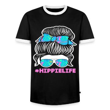 #HippieLife Peace Sign Colorful Hair - Men's Ringer Shirt - black/white - Front - AI Model Female 172 light (172cm) & AI Model Male 178 light (178cm)