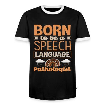 Born to be a speech therapist - Men's Ringer Shirt - black/white - Front - AI Model Female 172 light (172cm) & AI Model Male 178 light (178cm)
