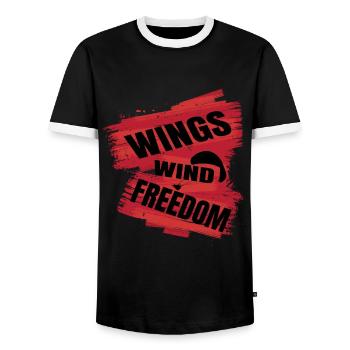 Wings, Wind, Freedom – Paragliding Spirit - Men's Ringer Shirt - black/white - Front - AI Model Female 172 light (172cm) & AI Model Male 178 light (178cm)