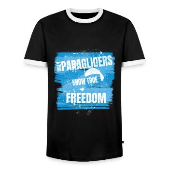 Only Paragliders Know True Freedom - Men's Ringer Shirt - black/white - Front - AI Model Female 172 light (172cm) & AI Model Male 178 light (178cm)