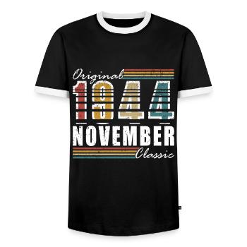 Novembre 1944 Cadeau d’anniversaire Novembre 1944 - T-shirt contrasté Homme - noir/blanc - Devant - AI Model Female 172 light (172cm) & AI Model Male 178 light (178cm)