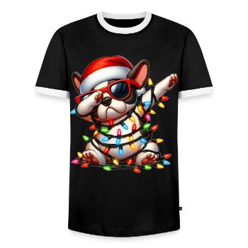 Tupfende Französische Bulldogge Sonnenbrille Niedl - Männer Kontrast-T-Shirt - Schwarz/Weiß - Vorne - AI Model Female 172 light (172cm) & AI Model Male 178 light (178cm)