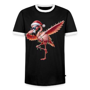 Polka Dot Flamingo Sunglasses Cute Christmas - Men's Ringer Shirt - black/white - Front - AI Model Female 172 light (172cm) & AI Model Male 178 light (178cm)