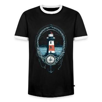 Lighthouse Hobby Fisherman Seafarer Sea Lover - Men's Ringer Shirt - black/white - Front - AI Model Female 172 light (172cm) & AI Model Male 178 light (178cm)