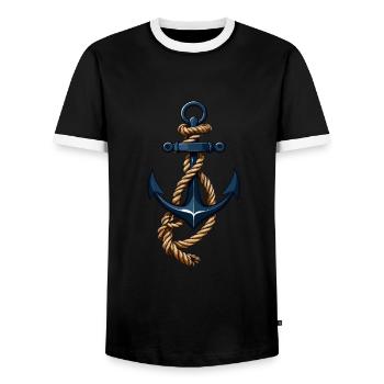 Aesthetic Anchor Design Hobby Fisherman Seafarer - Men's Ringer Shirt - black/white - Front - AI Model Female 172 light (172cm) & AI Model Male 178 light (178cm)