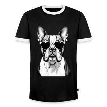 Bulldog with Sunglasses Animal Motif Art - Men's Ringer Shirt - black/white - Front - AI Model Female 172 light (172cm) & AI Model Male 178 light (178cm)
