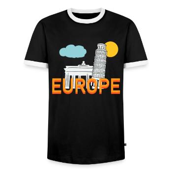 Europa - Männer Kontrast-T-Shirt - Schwarz/Weiß - Vorne - AI Model Female 172 light (172cm) & AI Model Male 178 light (178cm)