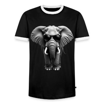 Elephant Sunglasses Animal Motif Elephant Lover - Men's Ringer Shirt - black/white - Front - AI Model Female 172 light (172cm) & AI Model Male 178 light (178cm)