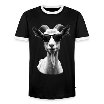 Chèvre avec lunettes de soleil Motif animal Porte-chèvre - T-shirt contrasté Homme - noir/blanc - Devant - AI Model Female 172 light (172cm) & AI Model Male 178 light (178cm)