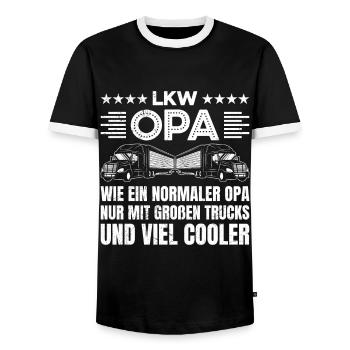 LKW OPA WIE EIN NORMALER OPA MIT GROßEN TRUCKS - Männer Kontrast-T-Shirt - Schwarz/Weiß - Vorne - AI Model Female 172 light (172cm) & AI Model Male 178 light (178cm)