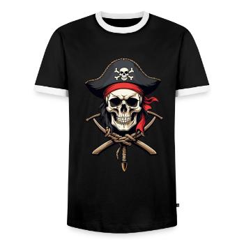 Drapeaux de pirate crâne Jolly Roger costume de pirate - T-shirt contrasté Homme - noir/blanc - Devant - AI Model Female 172 light (172cm) & AI Model Male 178 light (178cm)