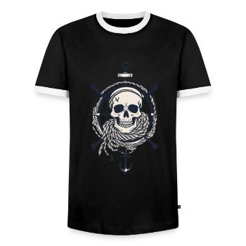 Drapeaux de pirate crâne Jolly Roger costume de pirate - T-shirt contrasté Homme - noir/blanc - Devant - AI Model Female 172 light (172cm) & AI Model Male 178 light (178cm)