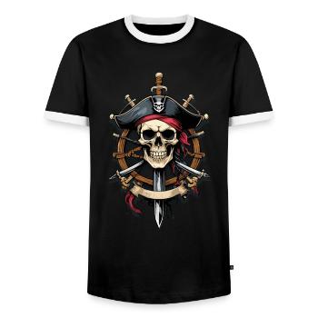 Piratenflaggen Skull Jolly Roger Pirat Kostüm - Männer Kontrast-T-Shirt - Schwarz/Weiß - Vorne - AI Model Female 172 light (172cm) & AI Model Male 178 light (178cm)