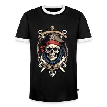 Piratenflaggen Skull Jolly Roger Pirat Kostüm - Männer Kontrast-T-Shirt - Schwarz/Weiß - Vorne - AI Model Female 172 light (172cm) & AI Model Male 178 light (178cm)