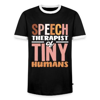 Logopäde Für Kleine Menschen Humor - Männer Kontrast-T-Shirt - Schwarz/Weiß - Vorne - AI Model Female 172 light (172cm) & AI Model Male 178 light (178cm)