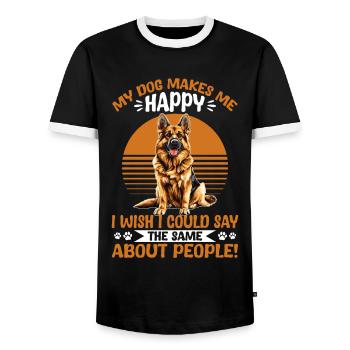 German Shepherd Dog Breed My Dog Makes me Happy - Men's Ringer Shirt - black/white - Front - AI Model Female 172 light (172cm) & AI Model Male 178 light (178cm)