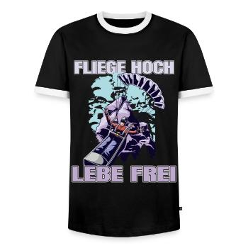 Fly high, live free - Men's Ringer Shirt - black/white - Front - AI Model Female 172 light (172cm) & AI Model Male 178 light (178cm)