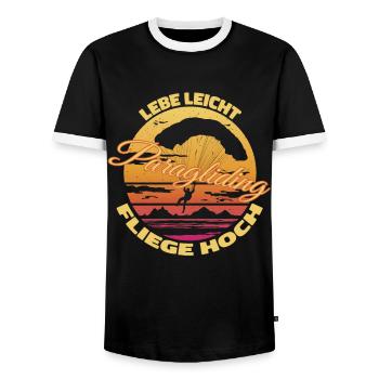Live light, fly high - Men's Ringer Shirt - black/white - Front - AI Model Female 172 light (172cm) & AI Model Male 178 light (178cm)