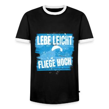 Live light, fly high - Men's Ringer Shirt - black/white - Front - AI Model Female 172 light (172cm) & AI Model Male 178 light (178cm)