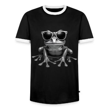 Frog with Sunglasses Animal Motif Funny Frogs - Men's Ringer Shirt - black/white - Front - AI Model Female 172 light (172cm) & AI Model Male 178 light (178cm)