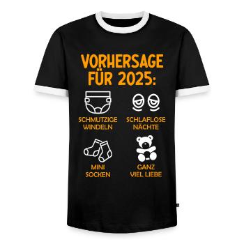 Werdende Eltern Vorhersage für 2025 Werdender Papa - Männer Kontrast-T-Shirt - Schwarz/Weiß - Vorne - AI Model Female 172 light (172cm) & AI Model Male 178 light (178cm)