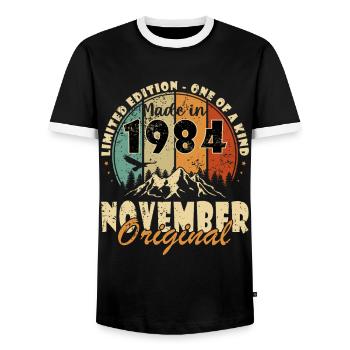 Né en novembre 1984 Anniversaire : novembre 1984 - T-shirt contrasté Homme - noir/blanc - Devant - AI Model Female 172 light (172cm) & AI Model Male 178 light (178cm)