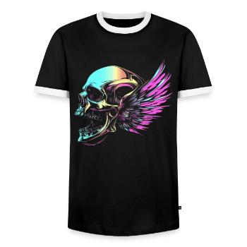 Skull with wings for bikers – colorful retro look - Men's Ringer Shirt - black/white - Front - AI Model Female 172 light (172cm) & AI Model Male 178 light (178cm)