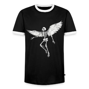 Skeleton with wings for bikers – Extravagant - Men's Ringer Shirt - black/white - Front - AI Model Female 172 light (172cm) & AI Model Male 178 light (178cm)