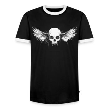 Crâne avec des ailes pour motards – conception de fissure - T-shirt contrasté Homme - noir/blanc - Devant - AI Model Female 172 light (172cm) & AI Model Male 178 light (178cm)