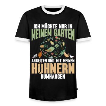 Ich Will Nur In Meinem Garten Mit Hühnern Arbeiten - Männer Kontrast-T-Shirt - Schwarz/Weiß - Vorne - AI Model Female 172 light (172cm) & AI Model Male 178 light (178cm)
