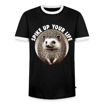 Cute Hedgehog Lover Funny Hedgehog Cute Hedgehog - Men's Ringer Shirt - black/white - Front - AI Model Female 172 light (172cm) & AI Model Male 178 light (178cm)