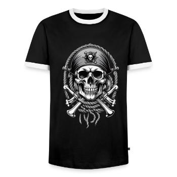 Drapeaux de pirate crâne Jolly Roger costume de pirate - T-shirt contrasté Homme - noir/blanc - Devant - AI Model Female 172 light (172cm) & AI Model Male 178 light (178cm)