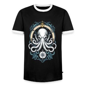 Octopus Sea Monster Pêcheur Capitaine Voilier - T-shirt contrasté Homme - noir/blanc - Devant - AI Model Female 172 light (172cm) & AI Model Male 178 light (178cm)