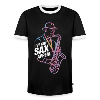 I Have Sax Appeal Jazz Music - Men's Ringer Shirt - black/white - Front - AI Model Female 172 light (172cm) & AI Model Male 178 light (178cm)