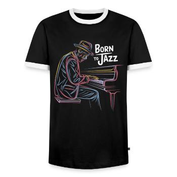 Born for jazz with musicians at the piano - Men's Ringer Shirt - black/white - Front - AI Model Female 172 light (172cm) & AI Model Male 178 light (178cm)