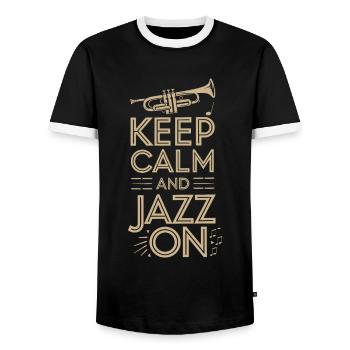 Keep calm and jazz - Men's Ringer Shirt - black/white - Front - AI Model Female 172 light (172cm) & AI Model Male 178 light (178cm)
