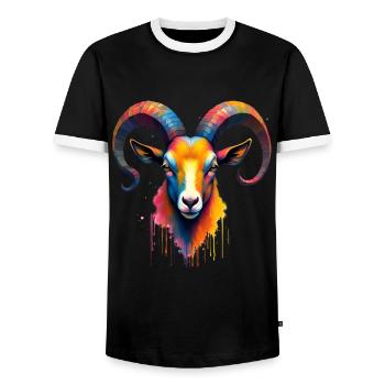 Steinbock Bunte Kunst Kunstwerk Tier Motiv - Männer Kontrast-T-Shirt - Schwarz/Weiß - Vorne - AI Model Female 172 light (172cm) & AI Model Male 178 light (178cm)