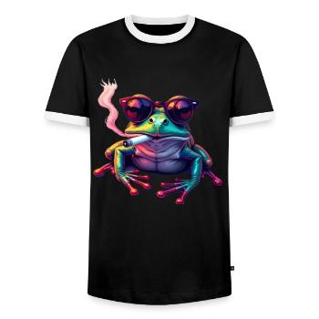 Frog with sunglasses animal motif smoking - Men's Ringer Shirt - black/white - Front - AI Model Female 172 light (172cm) & AI Model Male 178 light (178cm)